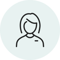 Stilisiertes Platzhalter-Icon einer Frau mit mittellangem Haar, als schwarze Liniengrafik auf hellgrauem Kreis.