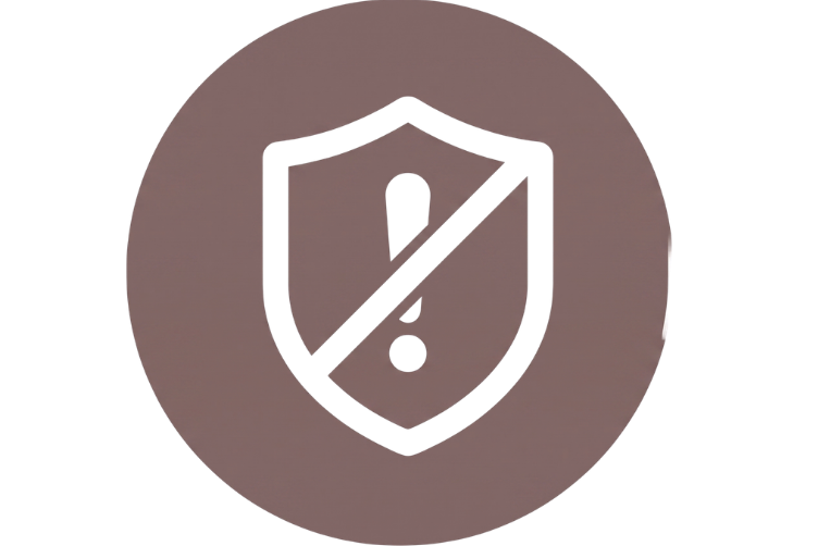 Ein runder, brauner Funktions-Button zeigt in der Mitte ein weißes Schutzschild-Symbol, in dem ein durchgestrichenes Ausrufezeichen abgebildet ist.